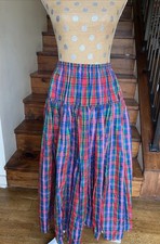 Maxi Falda a Cuadros Vintage Anna Hanna Madras Tafetán Country Nailon Vaquera M