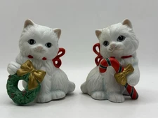 Vintage Christmas Kittens Figurines Homco #5112 Set Of 2 Cat Holiday Decor