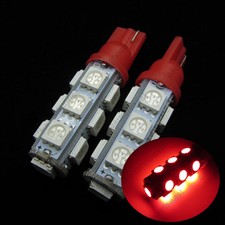 2 Red T10 194 168 W5W 13-SMD 5050 LED Tail Wedge License Light Bulb DC 12