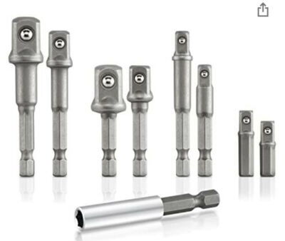 Neiko 00257 Socket Adapter Drill Extension Bit Set 9 Piece Cr-V Hex Shank 