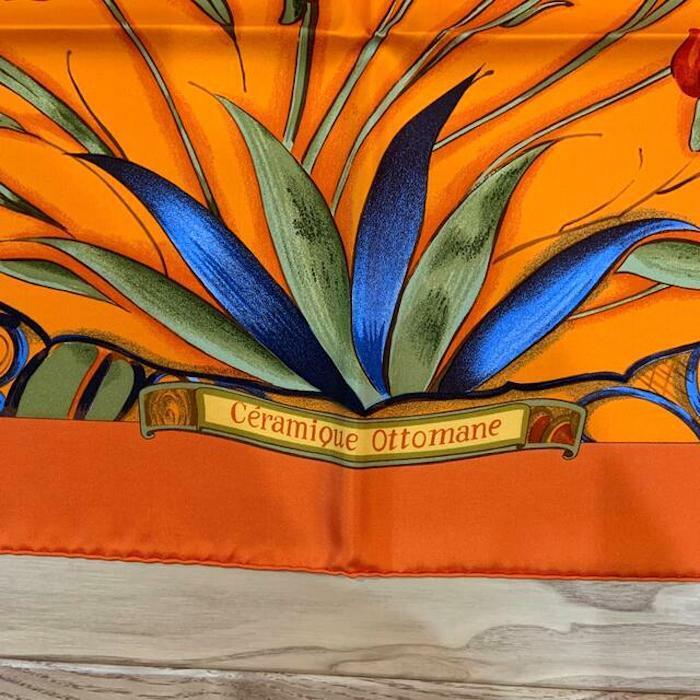 スカーフ MAIOLICA PRINT STOLE Hermes Scarf Stole Ceramique Ottomane Orange Floral Silk