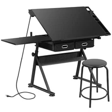 Drafting Table & Stool Set Black Art Drawing Table Craft Center Adjustable Angle