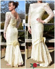 Vintage Bridal Originals Wedding dress 6 womens ivory Long Sleeve mermaid READ