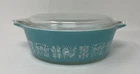 PYREX AMISH BUTTER PRINT TURQUOIS #471 CASSEROLE DISH W/LID OVENWARE 1 PT USA
