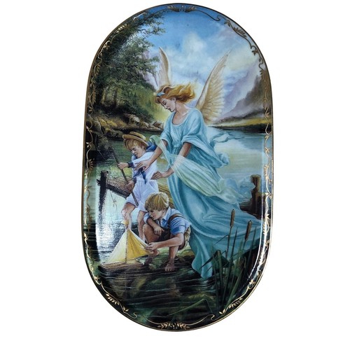 Set of 5 Oval Guardian Angel Plates, The Bradford Exchange, German Ed. 1990s - Picture 10 of 16