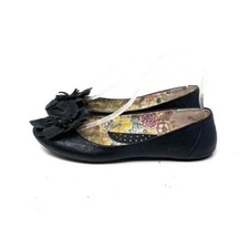 b.o.c. Black Leather Flower Flats Women's Size 8