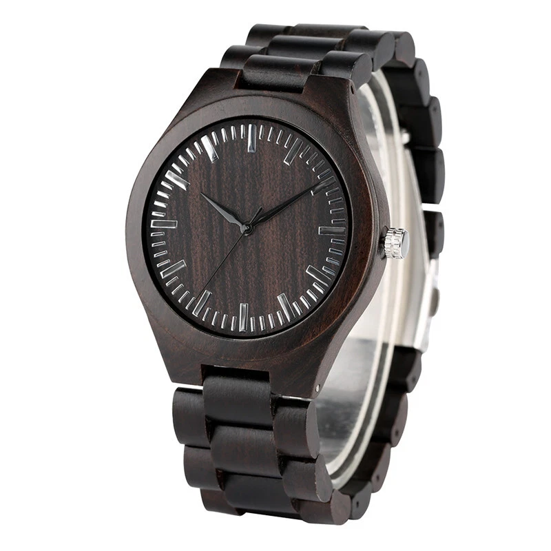 Men's Wooden Watch Retro Style Full Ebony Natural Band Quartz Wristwatches Gifts - image 4 of 4