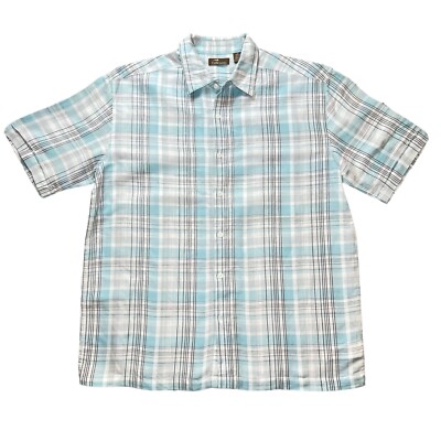 Cafe Luna Shirt Mens Large 42 44 Blue Plaid Short Sleeve Button Front Casual