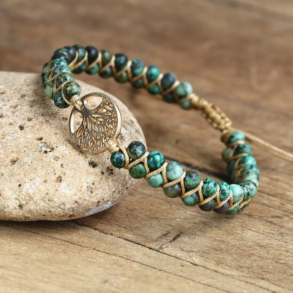 Men Handmade Beads Bracelet Tree Life Charm Bangle Women Braided Bracelets 4mm