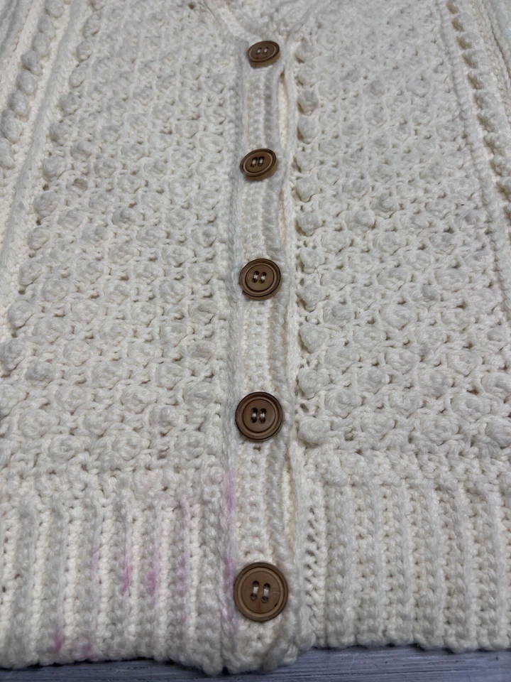 Suéter Chaleco Pescador Vintage Mezcla de Lana Tejido a Mano Trozo de Madera Botón Talla XL Foto 3 de 4