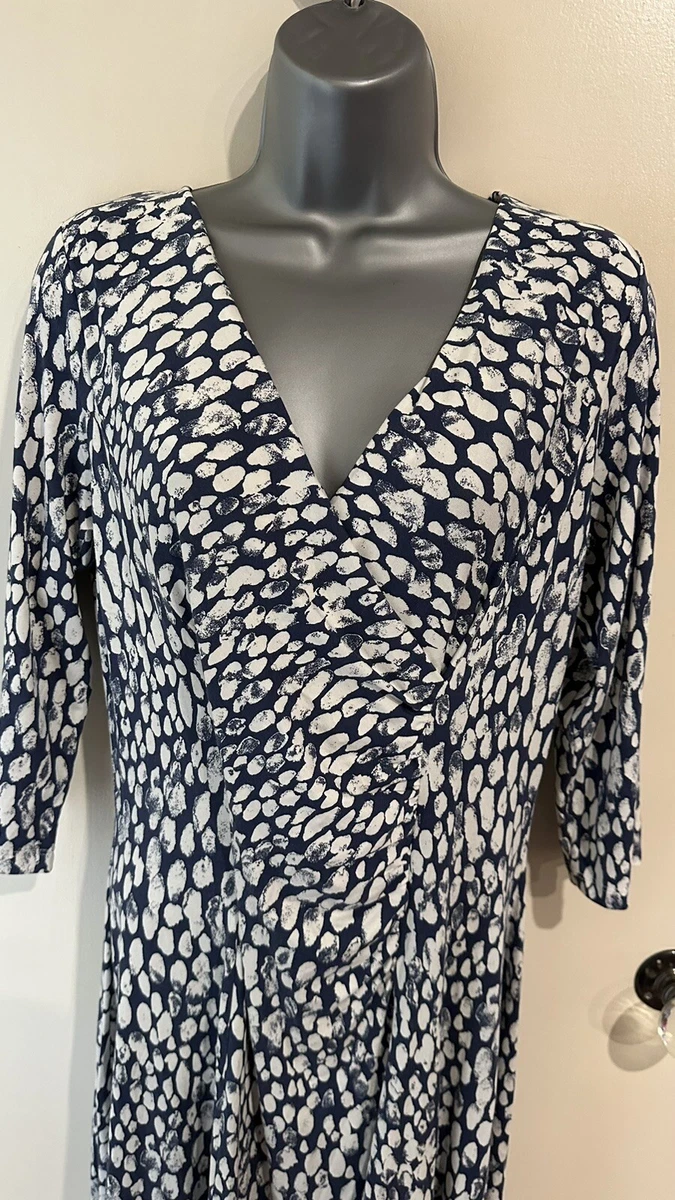 Artigiano Blue White Jersey Ruched Front Fit Flare Dress Size