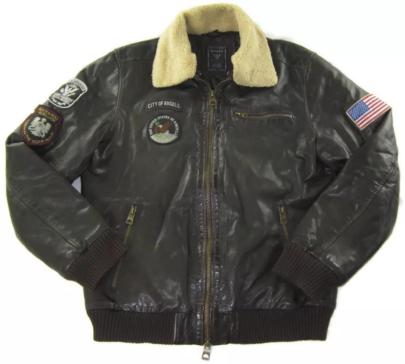 Guess leather sales bomber jacket