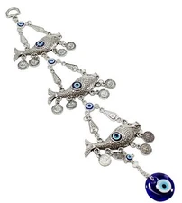 Turkish Blue Evil Eye 3 Lucky Fishes Amulet Wall Hanging Protection Home Decor