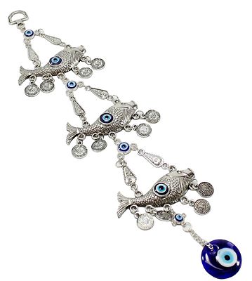 Turkish Blue Evil Eye 3 Lucky Fishes Amulet Wall Hanging Protection Home Decor