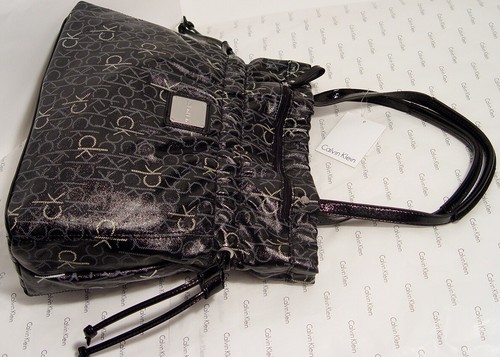 NEW Calvin Klein Women's Black Gray Logo Print Shopper Tote Bag Handbag Purse - Picture 4 of 7