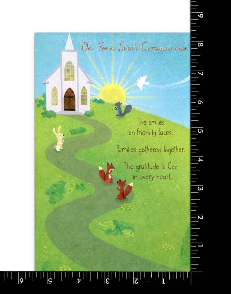 Cute FIRST COMMUNION Card, Animal Church Gratitude God by American Greetings +✉ - Image 3 of 4