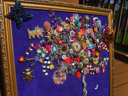 Vintage Jewelry Art Tree of Life, Framed & Signed - Picture 8 of 10