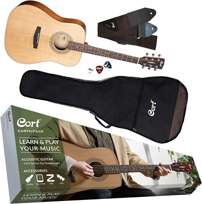 Cort Earth 60 Dreadnought Acoustic Guitar Earth Pack Bundle with Accessories NEW