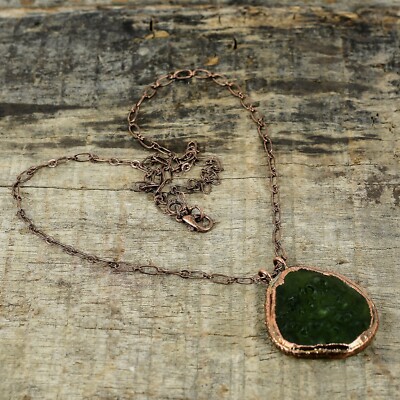 Moldavite Gemstone Electroformed Pendant Copper Handmade Jewelry For Women 1.65''