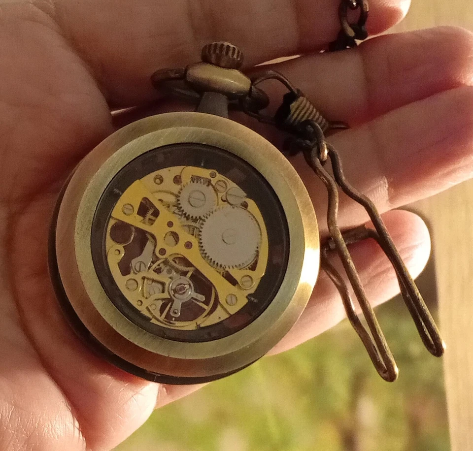 Montre Squelette à Remonter Mécanique Poche bronze antique - Photo 2/4