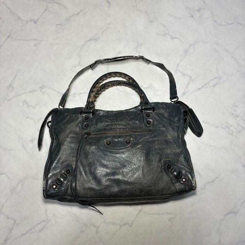 Sac à main bandoulière Balenciaga The City 2 voies cuir gris fabriqué en Italie