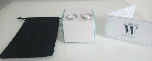 RRP $399.00 - CHARLES WINSTON LUXE EMERALD CUT SIMULATED DIAMOND S/S RING SET - Picture 5 of 8