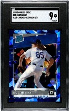 2020 Donruss Optic #32 Dustin May BLUE CRACKED ICE PRIZM /7 SGC 9 RC (3/7)