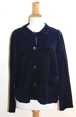 Chico's Art-To-Wear Mitternacht Blau Lux Viskose Patchwork Funky Cool Jacke 2 L