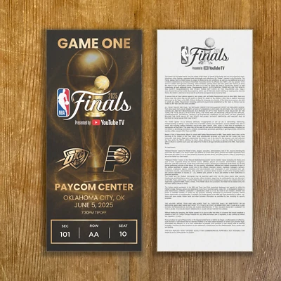 2025 NBA FINALS Thunder vs Pacers Replica Customizable Ticket Stub Any Seat/Game - Image 1 of 4