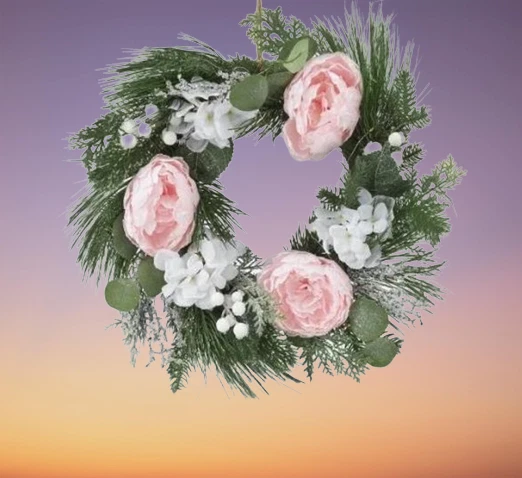 Adventskranz Türkranz Tischkranz mit LED Lichterkette 50 cm Blüten in Altrosa - Bild 3 von 4