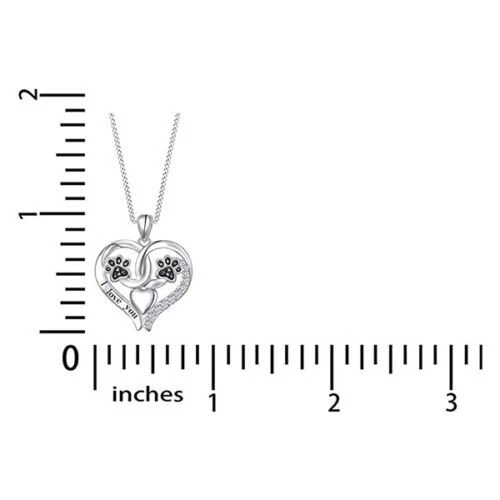 Paw Print Heart Pendant 18" Necklace Round Natural Diamond 14k White Gold Plated - Image 3 of 3