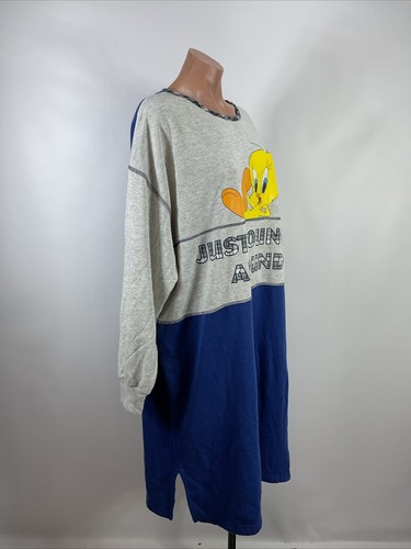 Warner Bros Looney Tunes Tweety Night Shirt VTG Long Sweatshirt Pajama 90s Y2K - Picture 4 of 10