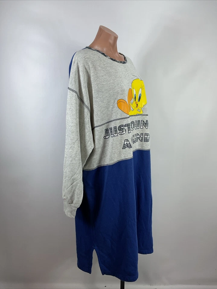 Warner Bros Looney Tunes Piolín Noche Camisa De Colección Sudadera Larga Pijama Años 90 Y2K Foto 4 de 4