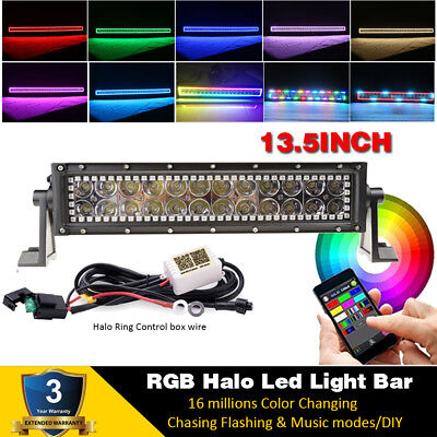 72W 13.5/" Led light bar Multi color changing RGB halo ring+2pcs 3 Inch pods halo