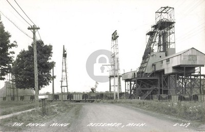 Railroad by Anvil Mine, Bessemer MI Michigan 1946 RPPC Photo Postcard COPY