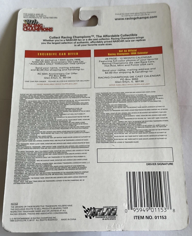 Racing Champions #74 Randy Lajoie 1998 Nascar Fina Kool-Aid Monte Carlo firmado Foto 2 de 4