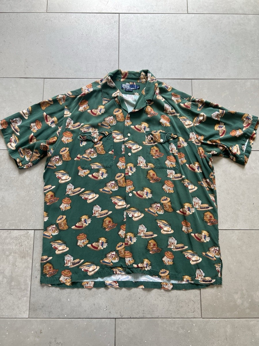 Vintage Polo Ralph Lauren Loop Camp Collar Rayon All Over