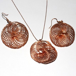 Swirly Hoop Mandala Spiral Copper Wire Necklace Earrings Set 18|2.3" GW