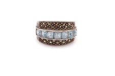 Vintage Sterling Silver 925 Blue Topaz Marcasite Ring Size 8