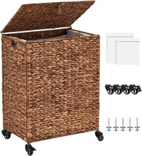 Hand-Woven Laundry Basket with Wheels Natural Water Hyacinth Laundry Hamper