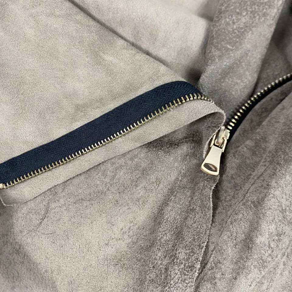 Chaqueta Mujer Zara Pequeña Taupe Imitación Gamuza Asimétrica Moto Cremallera Frontal Foto 3 de 4