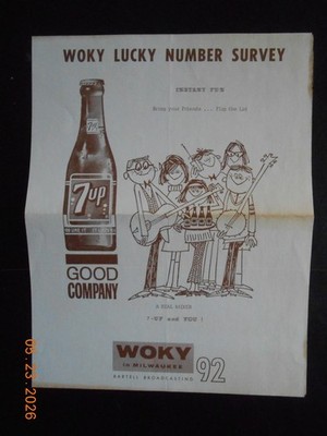1965 7UP SOda Pop WOKY 92 Radio Milwaukee WI AD Music Chart Rolling Stones #1