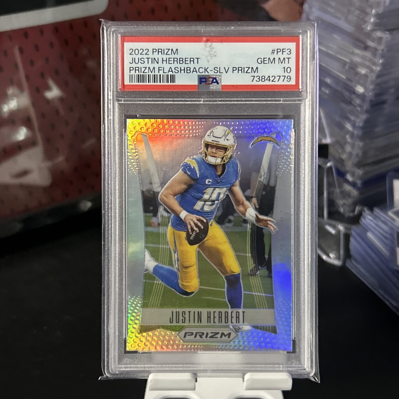 2022 Prizm Justin Herbert Flashback Prizm Silver #PF-3 Chargers PSA 10