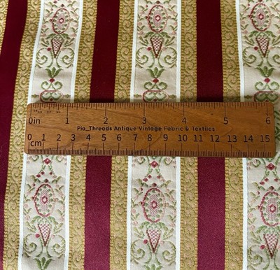 Vintage French Lisere Floral Stripe Brocade Jacquard Fabric #2
