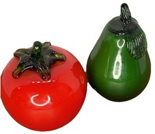 Vintage Retro Lot of Murano Style Art Glass Fruit Tomato Pear Set of 2