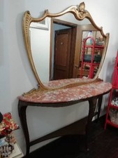 Elegante Consolle Antica con Specchiera Stile Luigi XV Rococò e Piano in Marmo