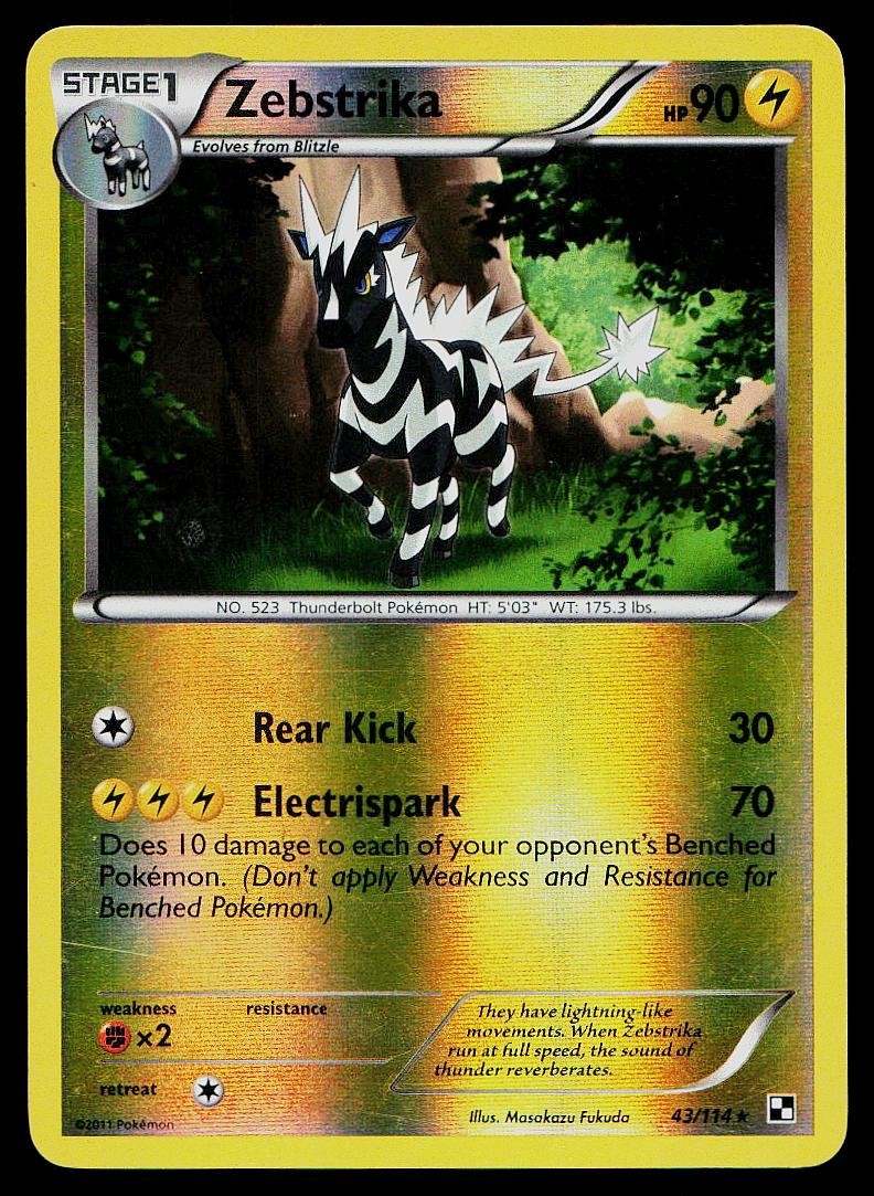 Pokemon Card Black & White Zebstrika 43/114 Rare Reverse Holo