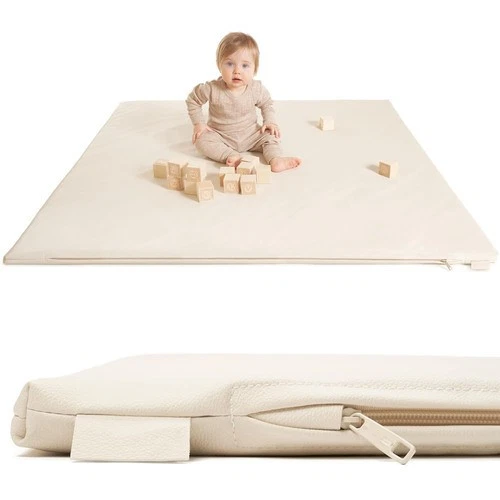 Baby Play Mat for Floor Vegan Leather Foam Area Rug Playpen Mat for Tummy Time