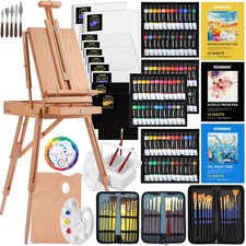 196Pcs Deluxe Artist Painting Set with French Easel, 48 Colors Acrylic  Oil ...
