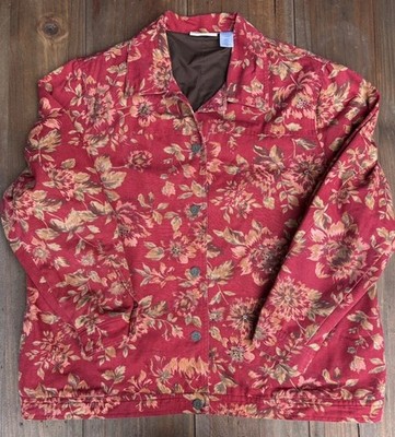 Alfred Dunner Women's Red Floral Beaded Button Front Lined Jacket Plus 16W
